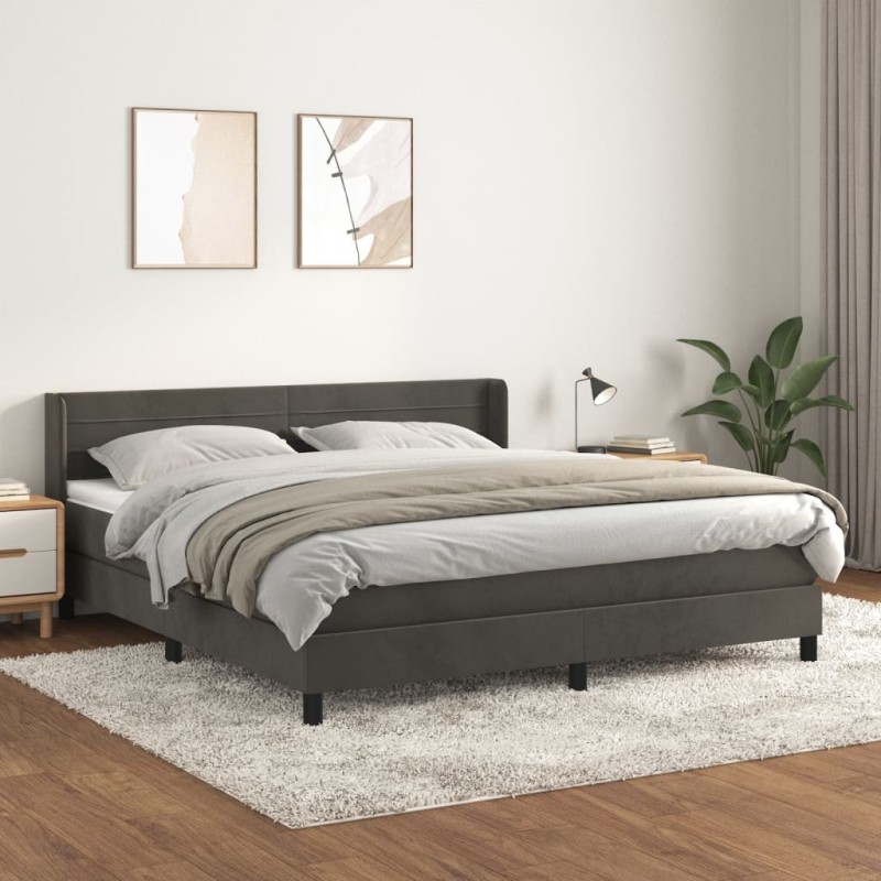vidaXL Cama box spring con colchón terciopelo gris oscuro 160x200 cm vidaXL Cama box spring con colchón terciopelo gris oscuro 160x200 cm
