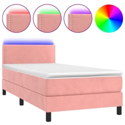 vidaXL Cama box spring colchón y LED terciopelo rosa 100x200 cm