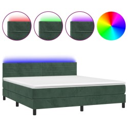 vidaXL Cama box spring colchón y LED terciopelo verde oscuro 160x200cm