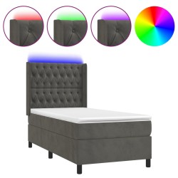 vidaXL Cama box spring colchón y LED terciopelo gris oscuro 90x200 cm