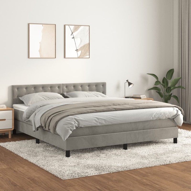 vidaXL Cama box spring con colchón terciopelo gris claro 160x200 cm vidaXL Cama box spring con colchón terciopelo gris claro 160x200 cm