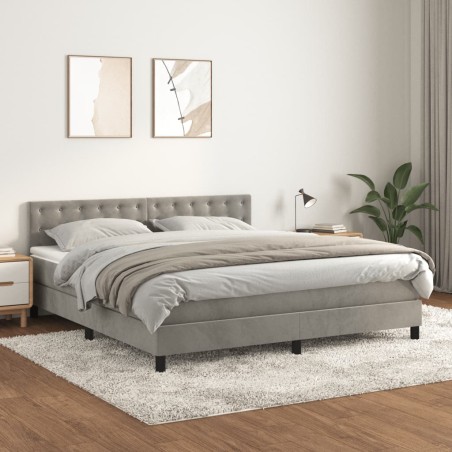 vidaXL Cama box spring con colchón terciopelo gris claro 160x200 cm