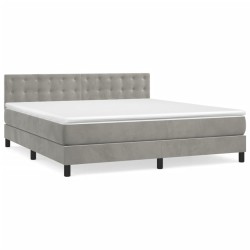 vidaXL Cama box spring con colchón terciopelo gris claro 160x200 cm