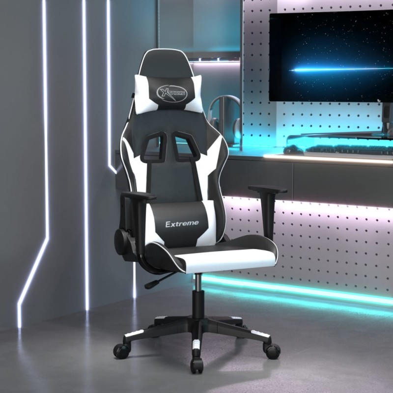 vidaXL Silla gaming cuero sintético negro y blanco vidaXL Silla gaming cuero sintético negro y blanco