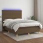 vidaXL Cama box spring colchón luces LED tela marrón oscuro 140x190 cm vidaXL Cama box spring colchón luces LED tela marrón oscuro 140x190 cm