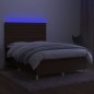 vidaXL Cama box spring colchón luces LED tela marrón oscuro 140x190 cm vidaXL Cama box spring colchón luces LED tela marrón oscuro 140x190 cm