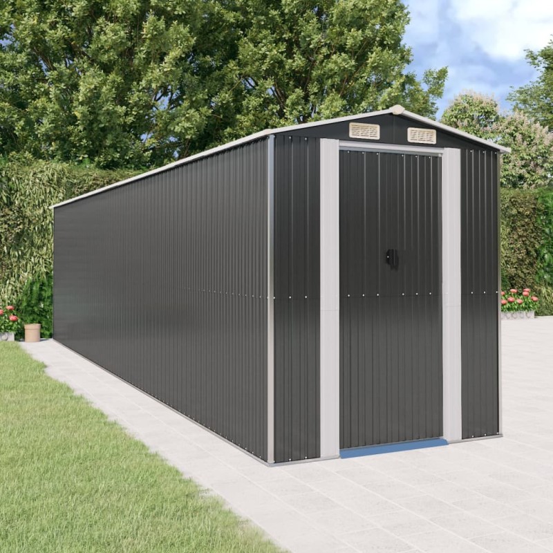 vidaXL Cobertizo de jardín acero galvanizado antracita 192x772x223 cm vidaXL Cobertizo de jardín acero galvanizado antracita 192x772x223 cm