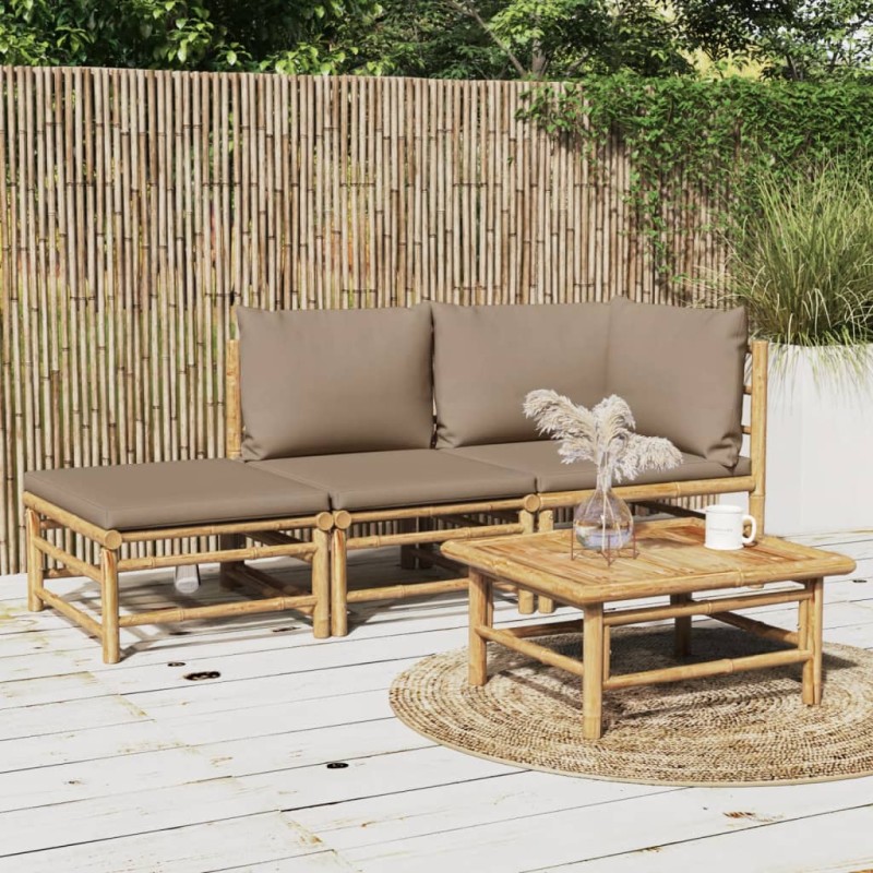 vidaXL Set de muebles de jardín 3 piezas bambú y cojines gris taupe vidaXL Set de muebles de jardín 3 piezas bambú y cojines gris taupe
