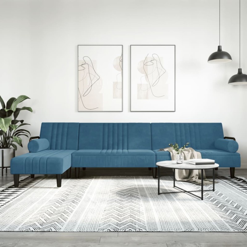 vidaXL Sofá cama en forma de L terciopelo azul 260x140x70 cm vidaXL Sofá cama en forma de L terciopelo azul 260x140x70 cm