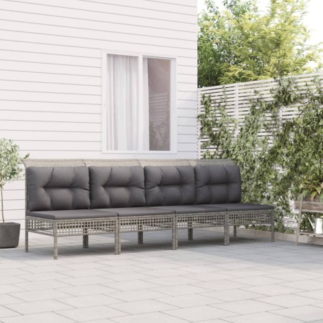 vidaXL Set de muebles de jardín 4 pzas y cojines ratán sintético gris