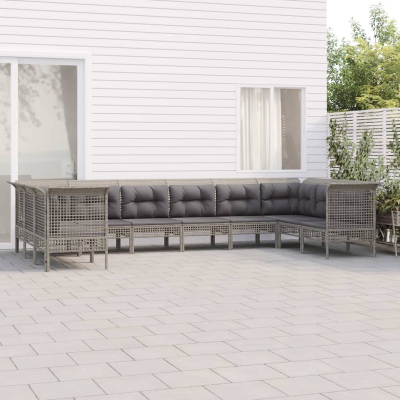vidaXL Set de muebles de jardín 10 pzas y cojines ratán sintético gris vidaXL Set de muebles de jardín 10 pzas y cojines ratán sintético gris