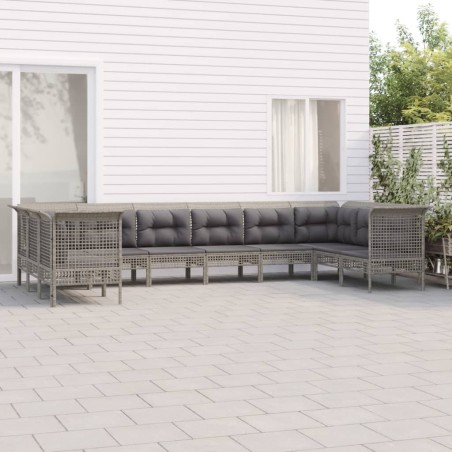 vidaXL Set de muebles de jardín 10 pzas y cojines ratán sintético gris