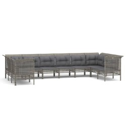 vidaXL Set de muebles de jardín 10 pzas y cojines ratán sintético gris