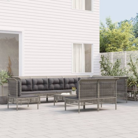vidaXL Set de muebles de jardín 11 pzas y cojines ratán sintético gris
