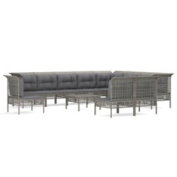 vidaXL Set de muebles de jardín 11 pzas y cojines ratán sintético gris