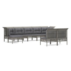 vidaXL Set de muebles de jardín 9 pzas y cojines ratán sintético gris