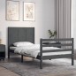 vidaXL Estructura de cama con cabecero madera maciza gris 90x200 cm vidaXL Estructura de cama con cabecero madera maciza gris 90x200 cm
