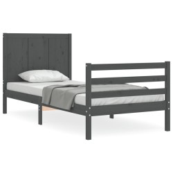 vidaXL Estructura de cama con cabecero madera maciza gris 90x200 cm