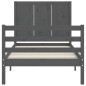 vidaXL Estructura de cama con cabecero madera maciza gris 90x200 cm vidaXL Estructura de cama con cabecero madera maciza gris 90x200 cm