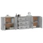 vidaXL Aparadores 3 piezas madera contrachapada gris cemento vidaXL Aparadores 3 piezas madera contrachapada gris cemento