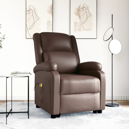 vidaXL Sillón de masaje elevable cuero sintético marrón