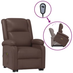 vidaXL Sillón de masaje elevable cuero sintético marrón
