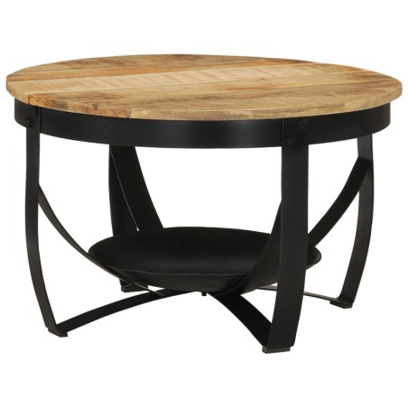 vidaXL Mesa de centro hierro y madera maciza de mango Ø68x43 cm