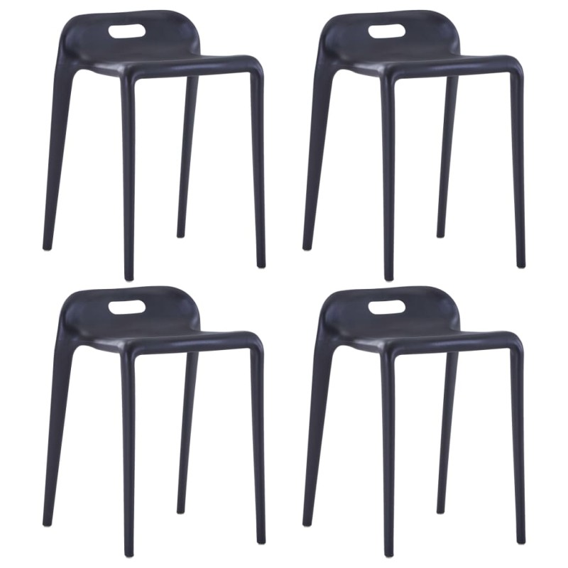 vidaXL Taburetes apilables 4 unidades plástico negro vidaXL Taburetes apilables 4 unidades plástico negro