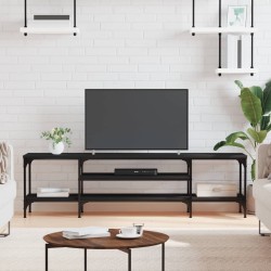 vidaXL Mueble de TV hierro y madera contrachapada negro 161x35x45 cm
