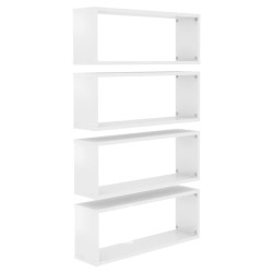 vidaXL Estante cubo pared 4 uds contrachapado blanco brillo 60x15x23cm