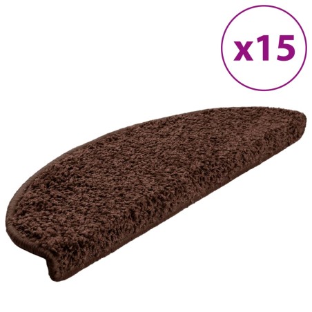 vidaXL Alfombras de peldaños de escalera 15 uds marrón 65x21x4 cm