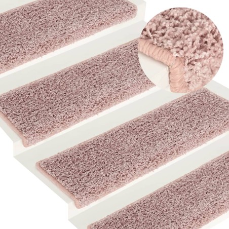 vidaXL Alfombras de peldaños de escalera 15uds blanco y rosa 65x21x4cm