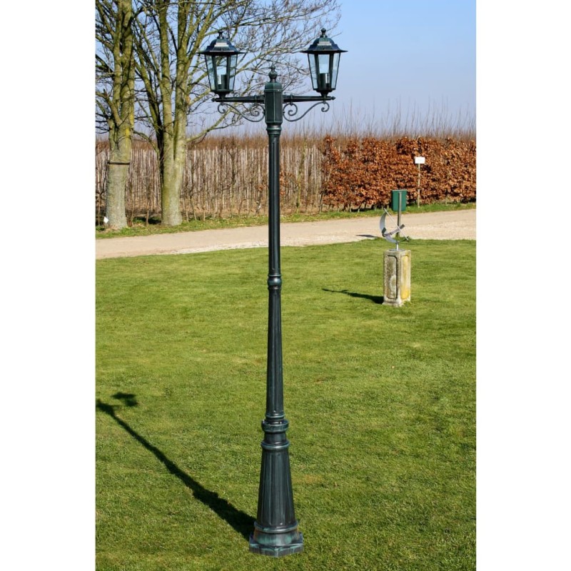 vidaXL Farola de jardín 2 brazos 215 cm verde oscuro/negro aluminio vidaXL Farola de jardín 2 brazos 215 cm verde oscuro/negro aluminio