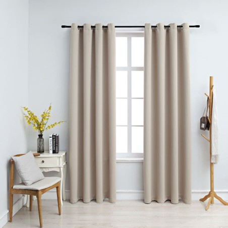 vidaXL Cortinas opacas con anillas de metal 2 piezas beige 140x175 cm