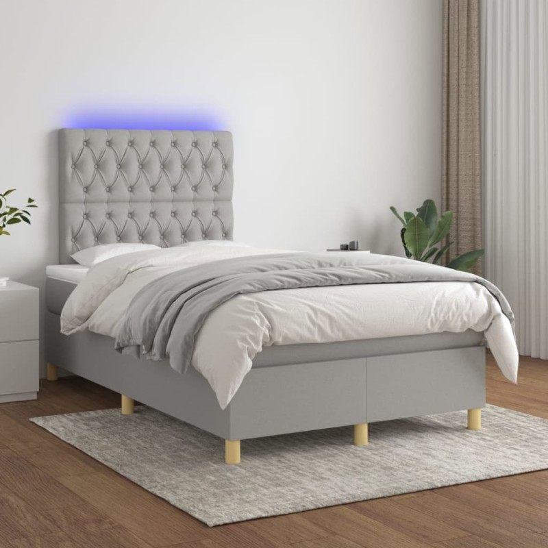 vidaXL Cama box spring con colchón tela y LED gris claro 120x200 cm vidaXL Cama box spring con colchón tela y LED gris claro 120x200 cm