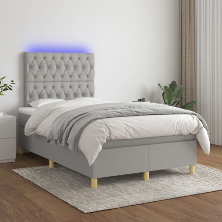 vidaXL Cama box spring con colchón tela y LED gris claro 120x200 cm