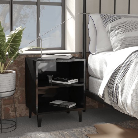 vidaXL Mesitas de noche patas metal 2 uds negro brillo 40x30x50 cm