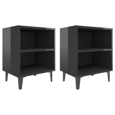 vidaXL Mesitas de noche patas metal 2 uds negro brillo 40x30x50 cm