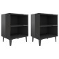 vidaXL Mesitas de noche patas metal 2 uds negro brillo 40x30x50 cm