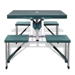 Set plegable camping 1 mesa 4 taburetes aluminio verde claro