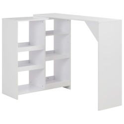 vidaXL Mesa de bar con estantería móvil blanca 138x39x110 cm