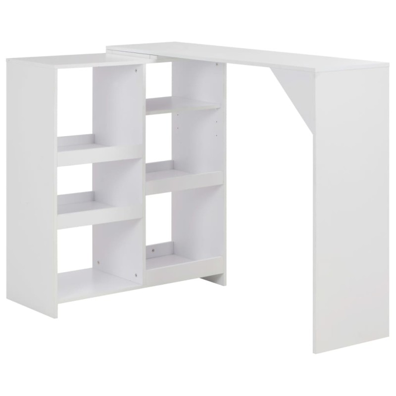 vidaXL Mesa de bar con estantería móvil blanca 138x39x110 cm