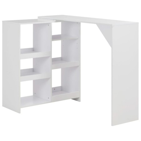 vidaXL Mesa de bar con estantería móvil blanca 138x39x110 cm
