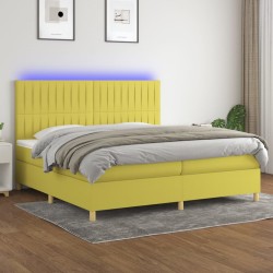 vidaXL Cama box spring colchón y luces LED tela verde 200x200 cm