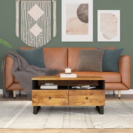 vidaXL Mesa de centro madera maciza mango y contrachapada 80x54x40 cm
