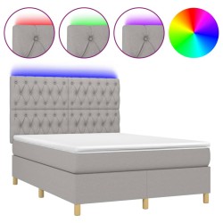 vidaXL Cama box spring colchón y luces LED tela gris claro 140x200 cm
