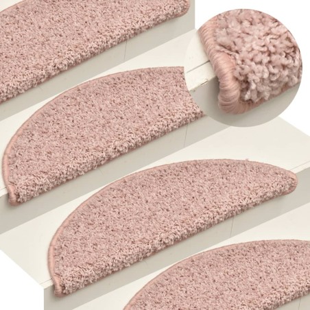 vidaXL Alfombras de peldaños de escalera 15 uds rosa clara 56x17x3 cm