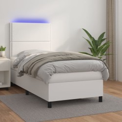 vidaXL Cama box spring y colchón LED cuero sintético blanco 90x200 cm