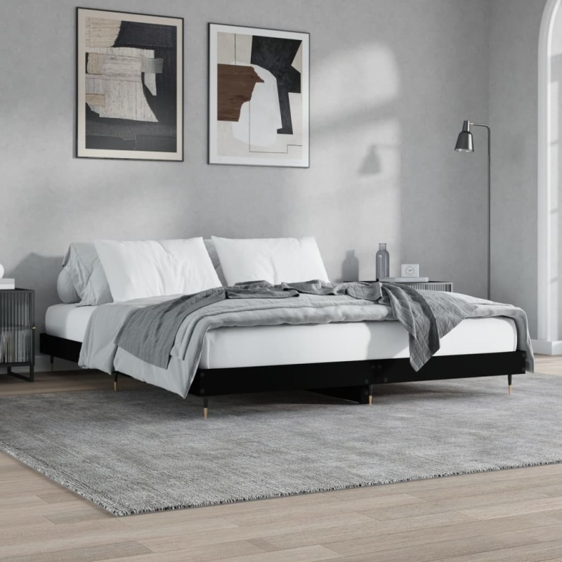 vidaXL Estructura de cama madera de ingeniería negra 180x200 cm