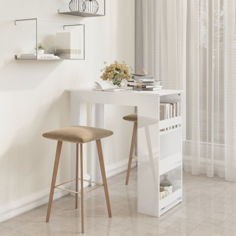 vidaXL Mesa bar con estante almacenaje blanco brillo 102x50x103,5 cm vidaXL Mesa bar con estante almacenaje blanco brillo 102x50x103,5 cm